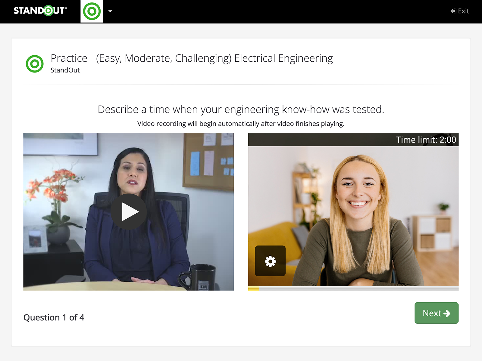 screenshot of StandOut interview