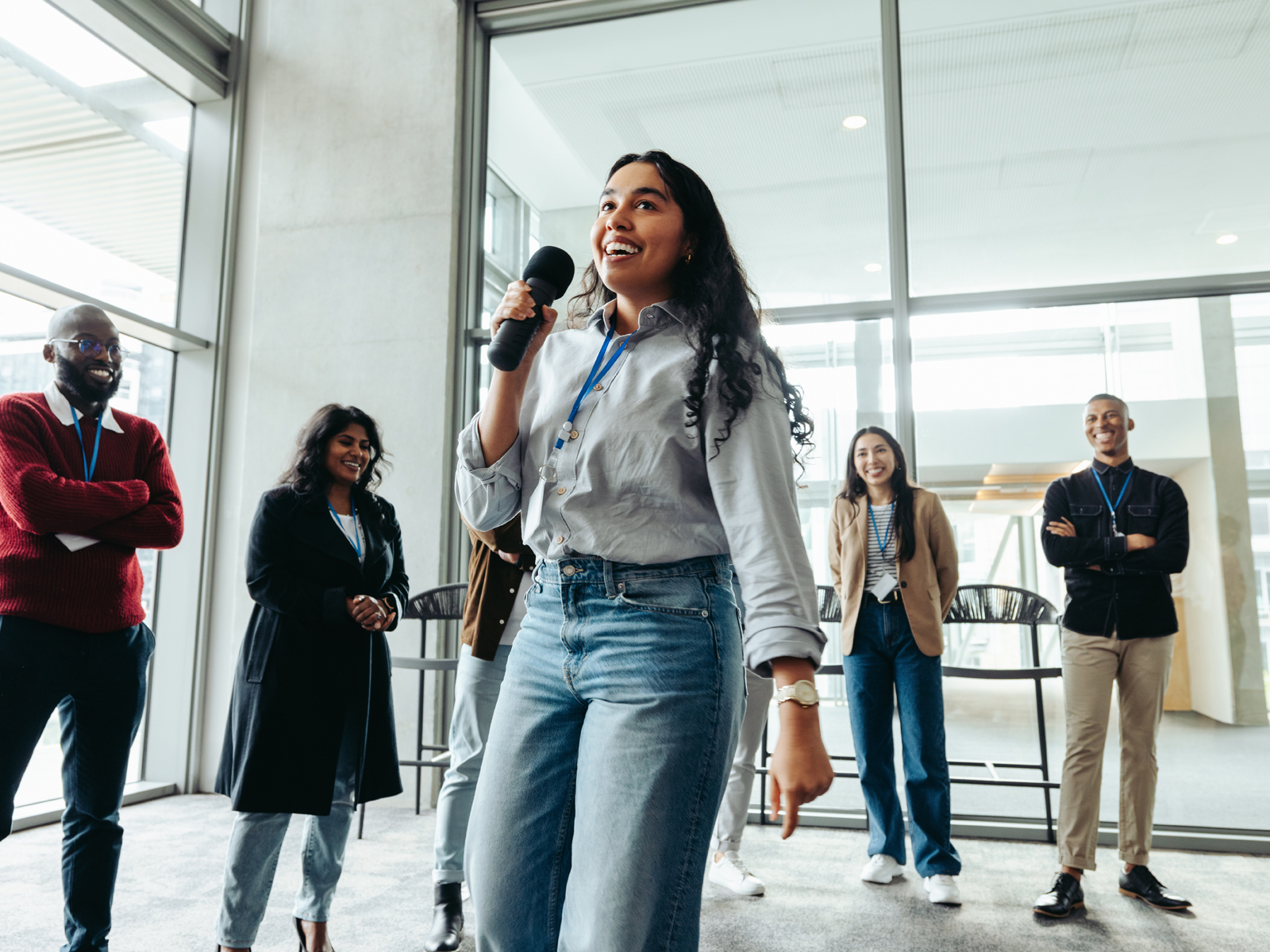 woman speaking in public