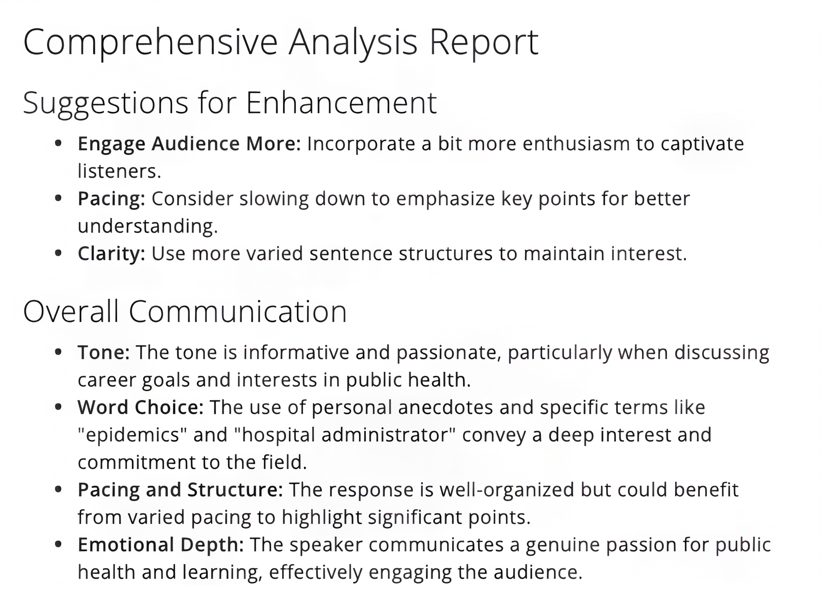 screenshot of AI analysis report
