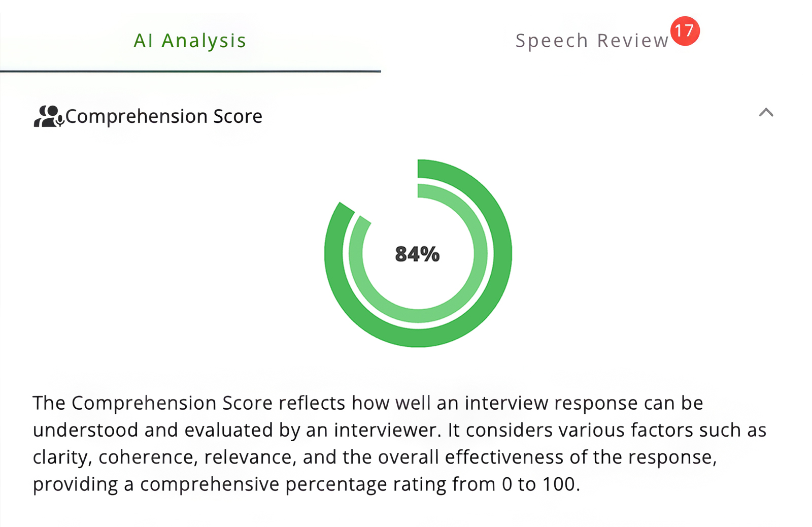 screenshot of AI comprehension score